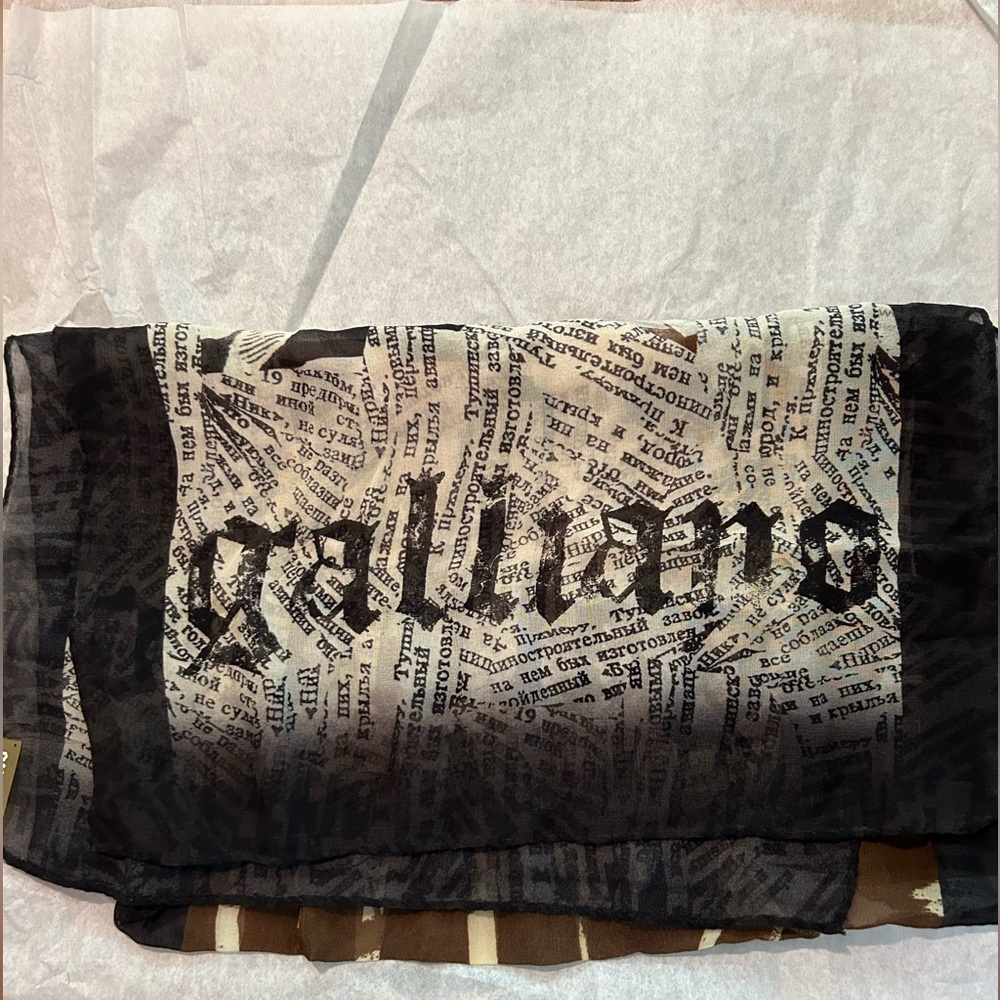 John Galliano Newsprint Newspaper Black and Cream Scarf